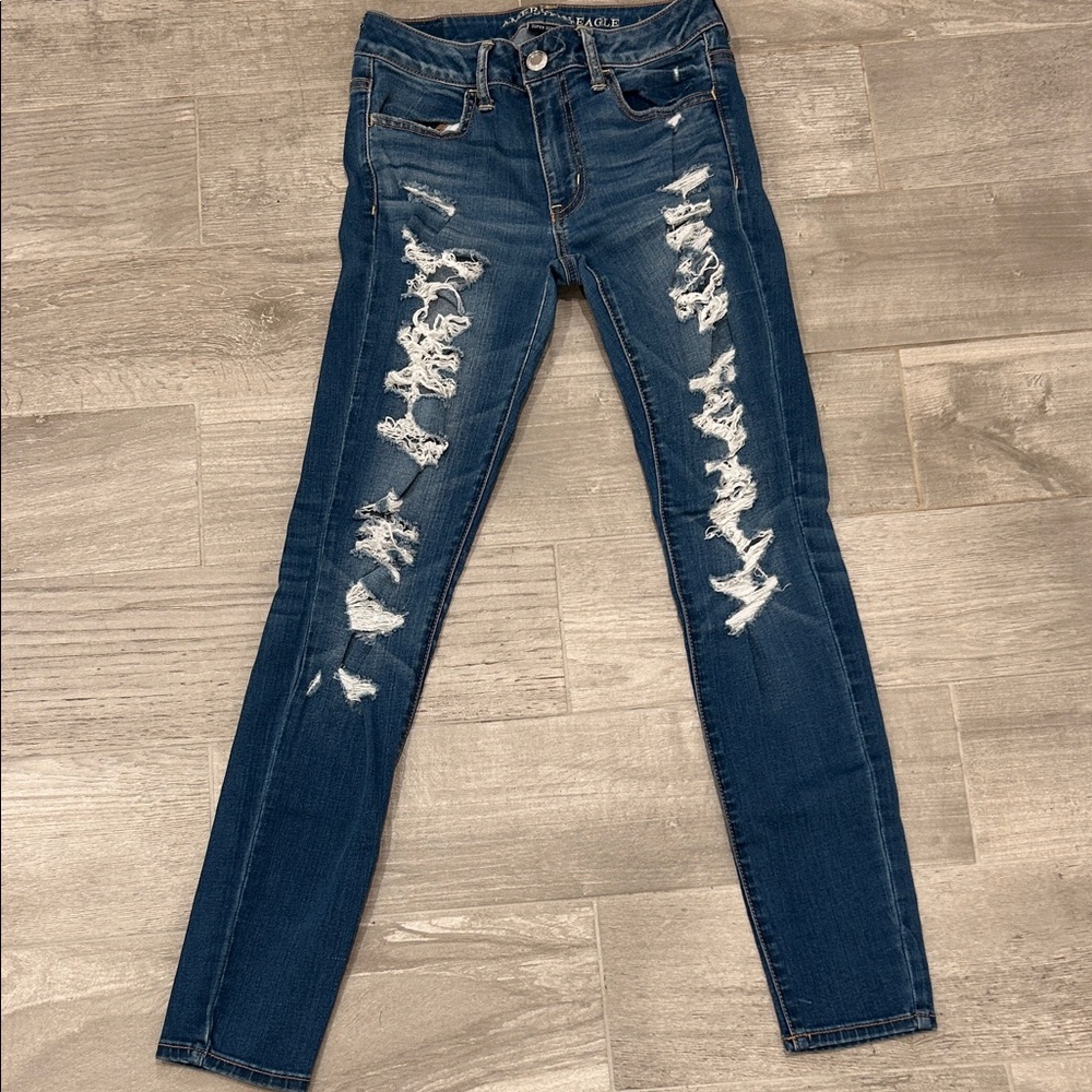 American Eagle Outfitters Navy Blue Distressed Skinny Jeans
